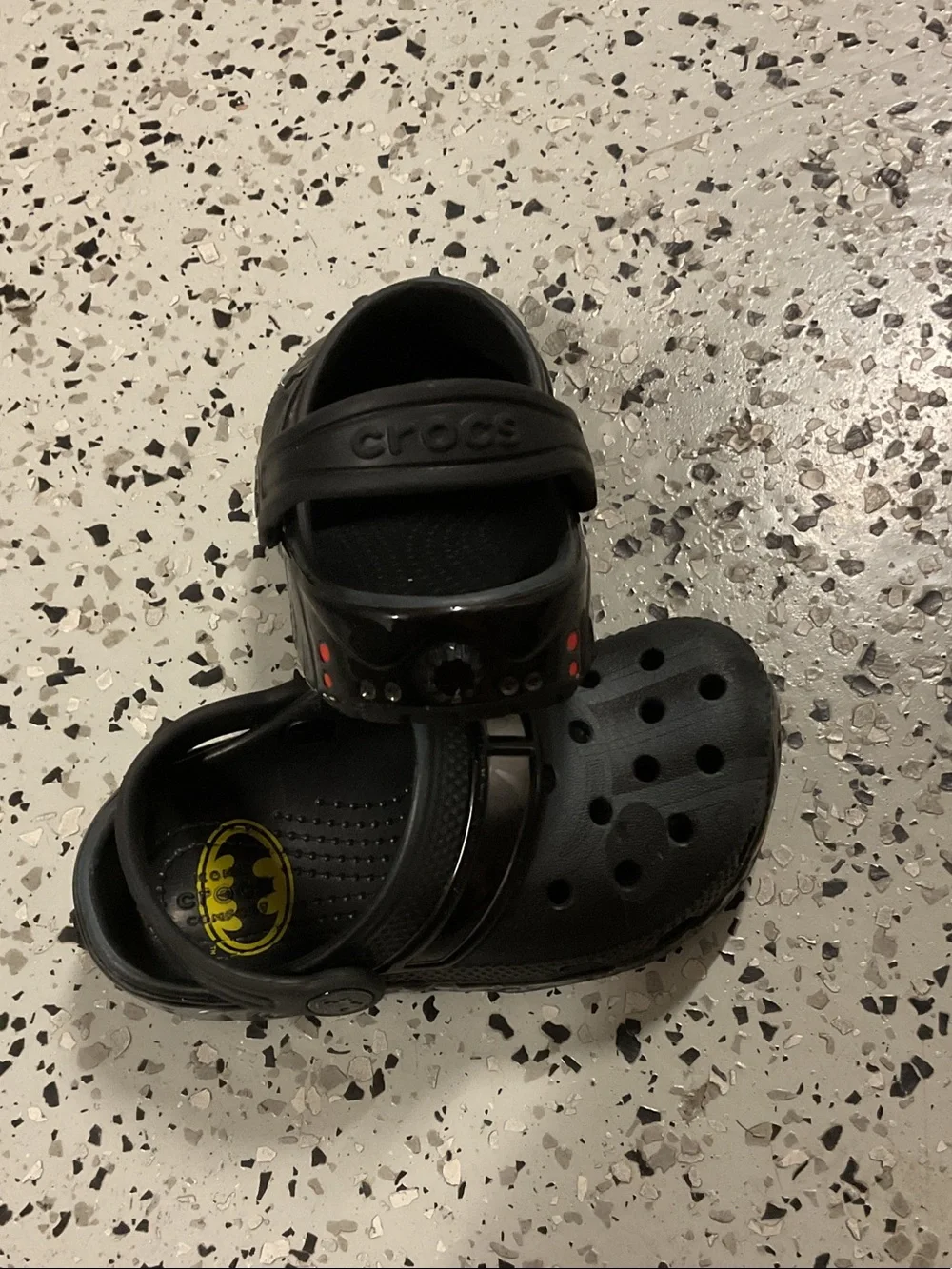 CROCS Kids Black Clog Sandals with Yellow Batman Logo 0559
